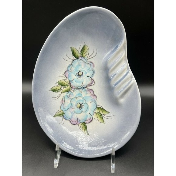 Madeline Originals MCM Blue Floral Pottery Ashtray 10x7 - Picture 2 of 11